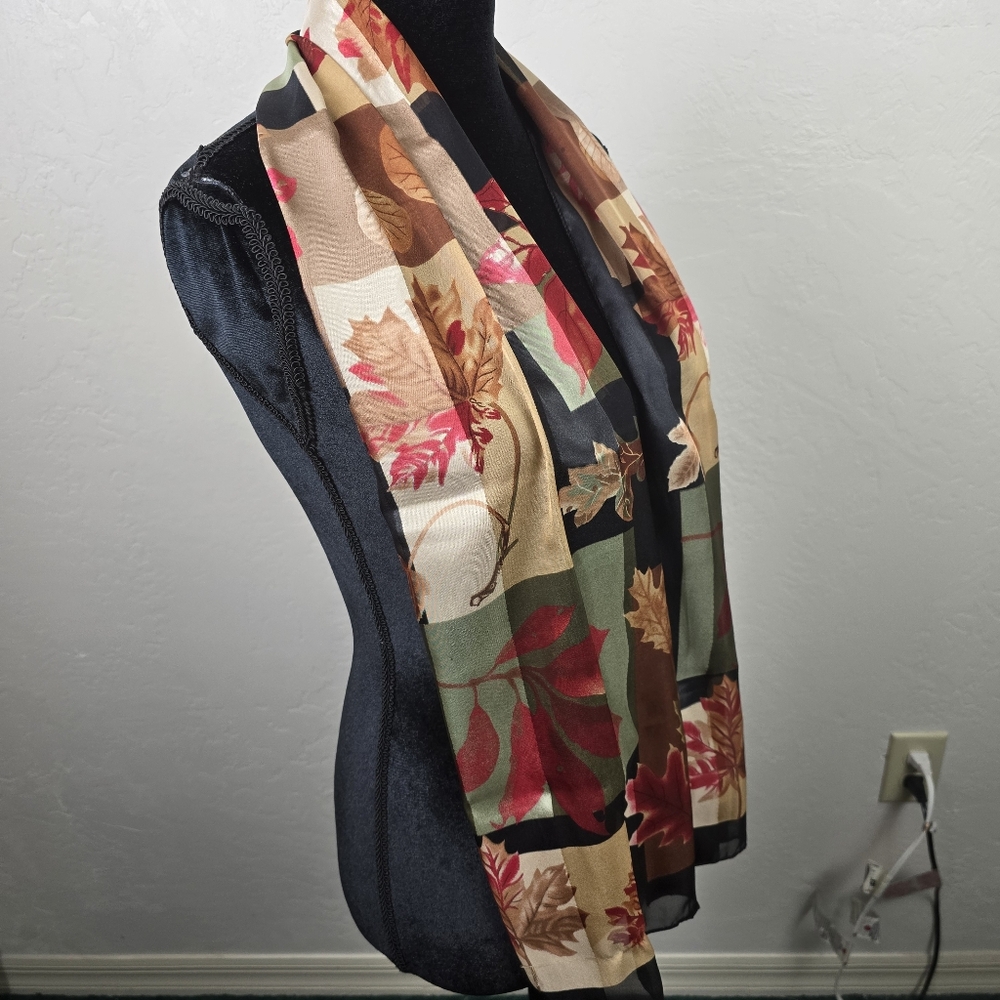 Fall Foliage Black Floral Scarf Autumn  Maple Leaves  Dark Romantic Sheer 13x29 - Picture 7 of 9